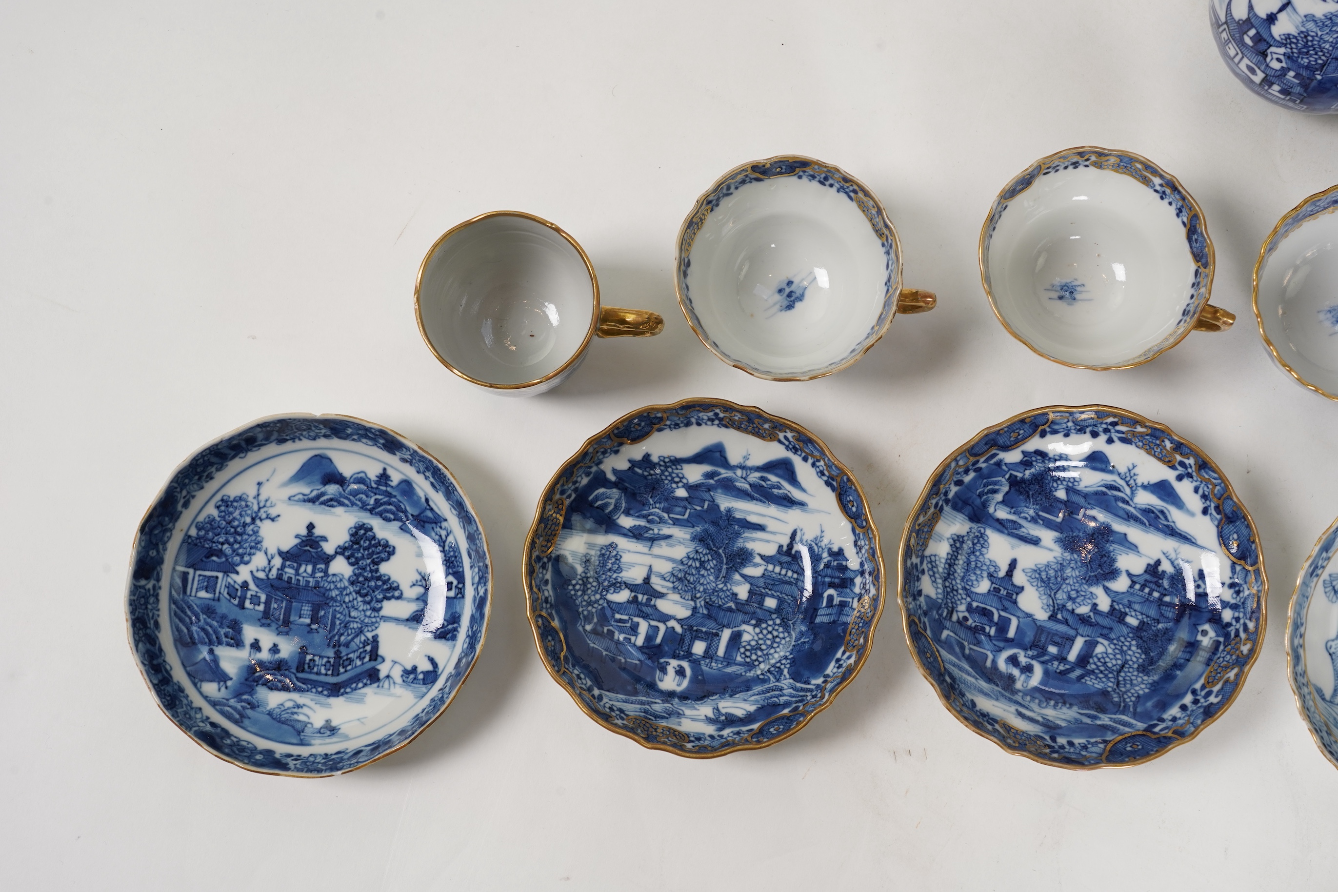 A group of Chinese gilt-decorated blue and white tea wares, Qianlong period